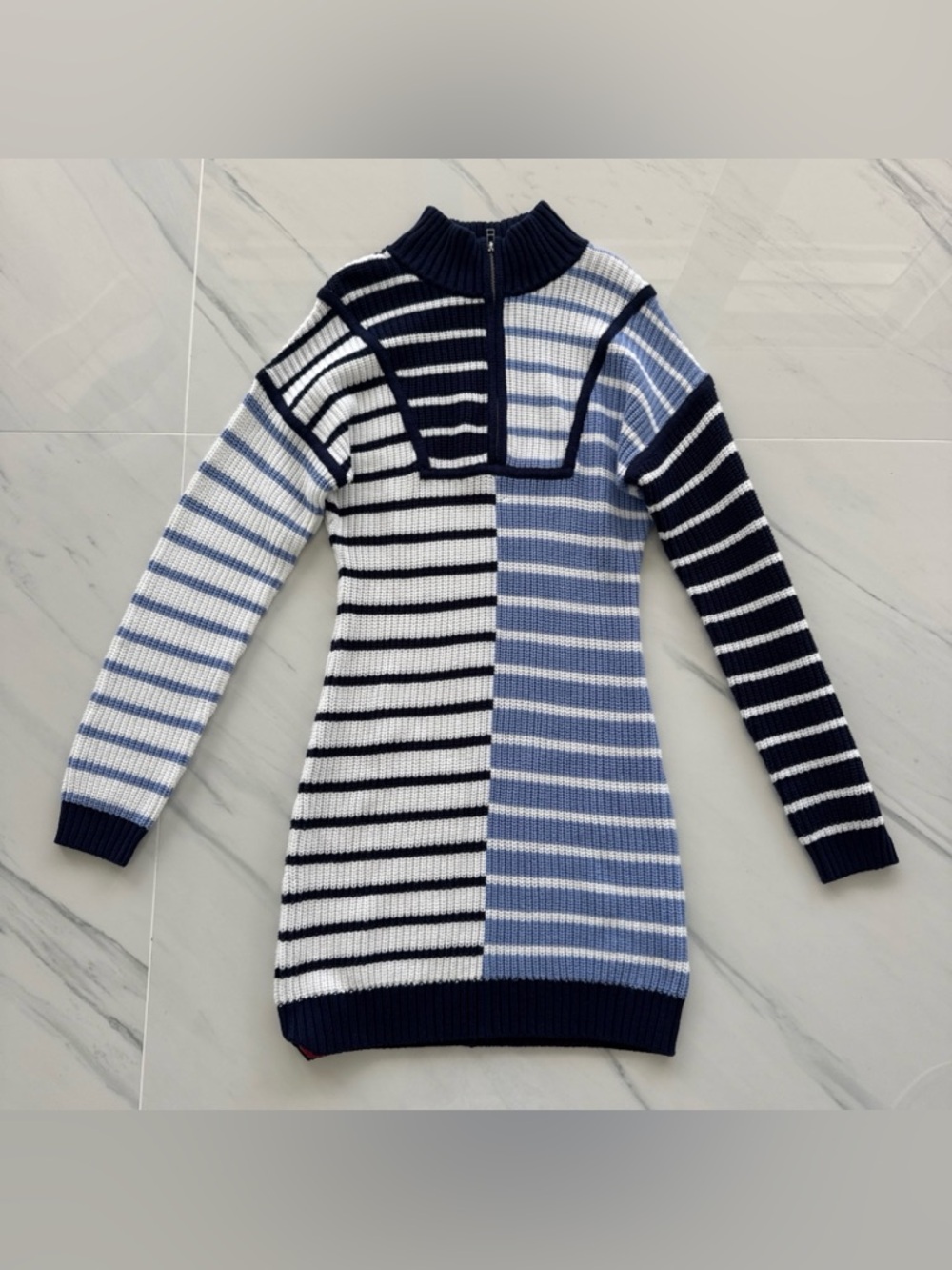 NEW STAUD Hampton Mini Sweater Knitted Dress in Adriatic Stripe Sz XL